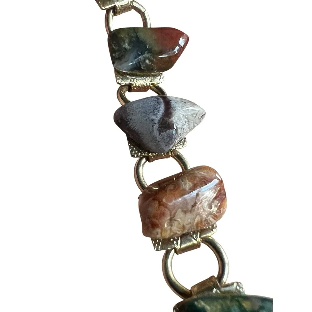 Vintage Semi Precious Natural Polished Tumbled Stones Link Bracelet